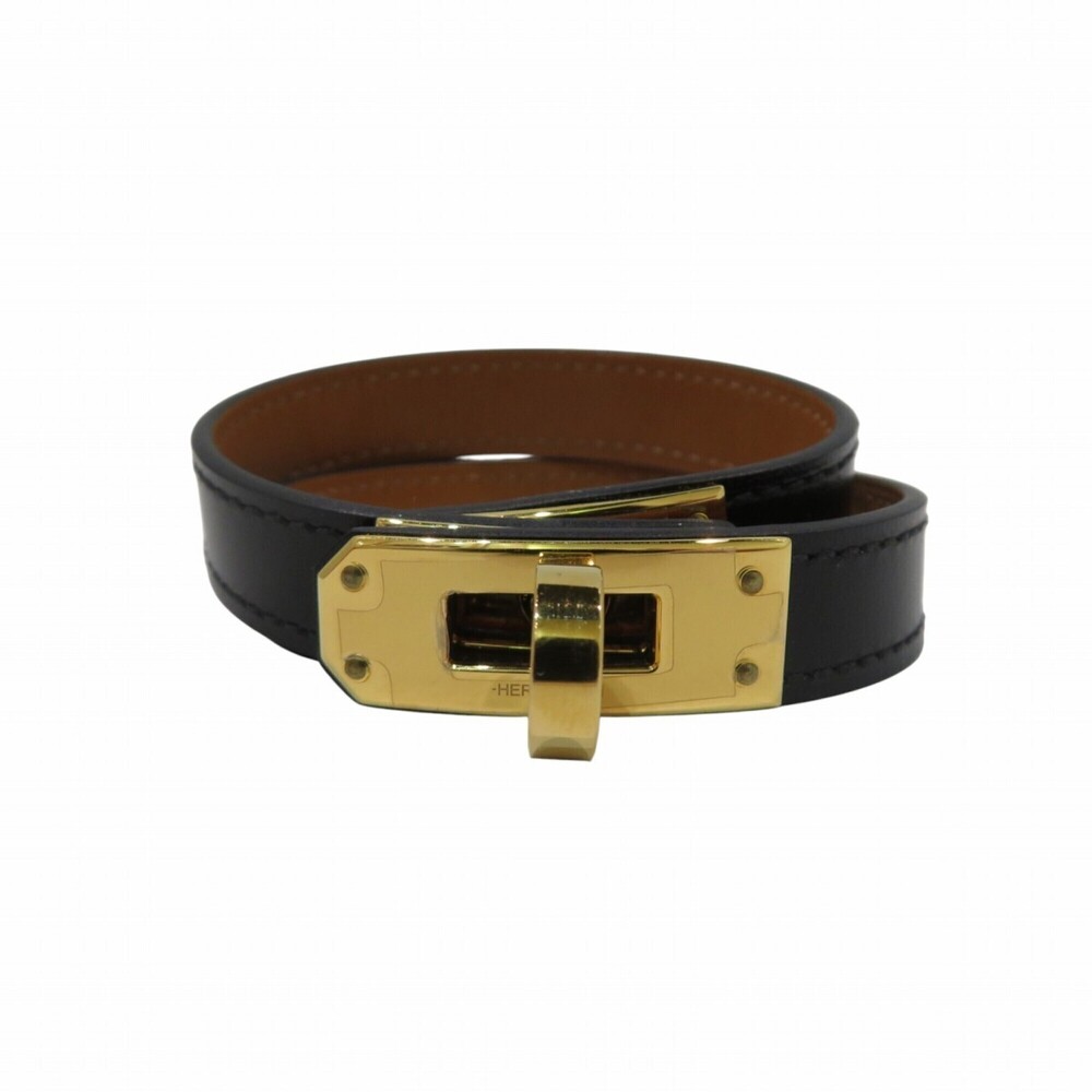 HERMES Gold Leather Charm Bracelet